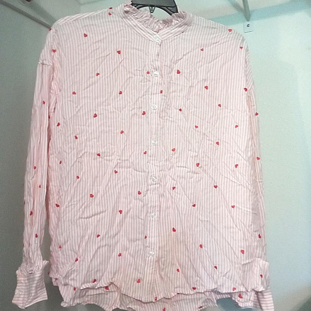 Time and Tru Heart Pattern Button Up